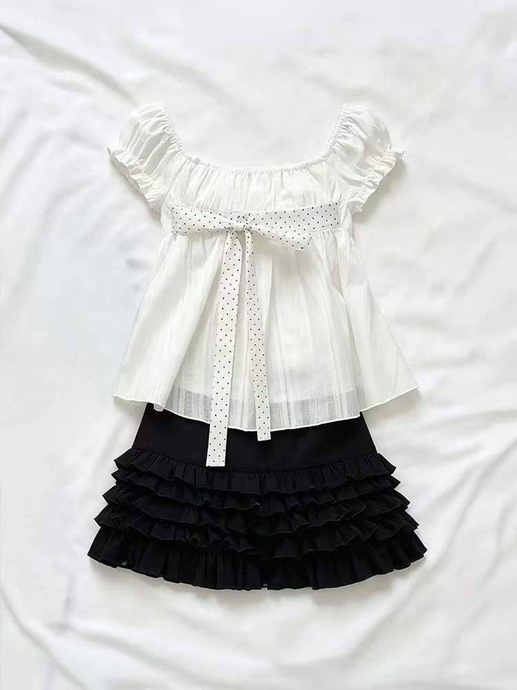 Puff Sleeve Blouse - Милый корейский модный комплект из двух