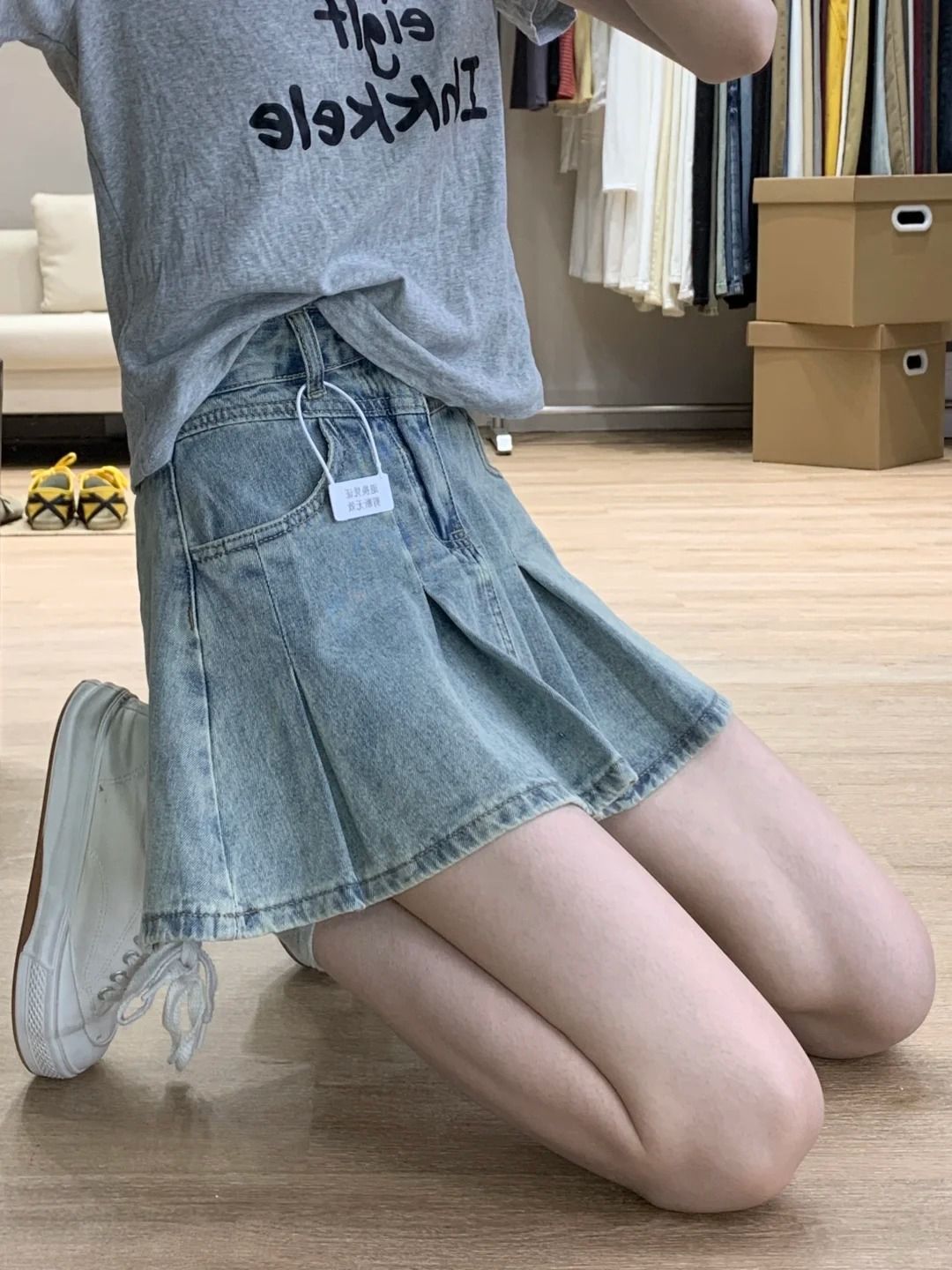 Women Fashion Jeans - Женская джинсовая плиссированная юбка с высокой