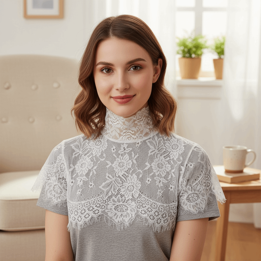 Wrap Blouse Chiffon - Съемный воротник-шарф из шифона с вышивкой,