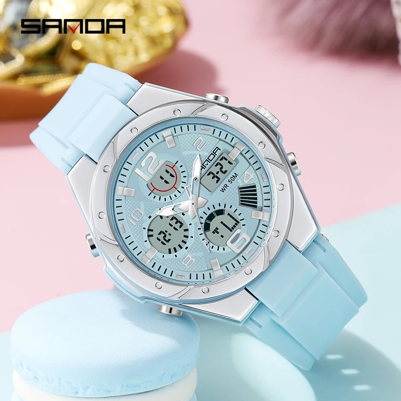 Women'S Fashion Digital Watch - Розовые часы SANDA для женщин, аналогово-цифровые,