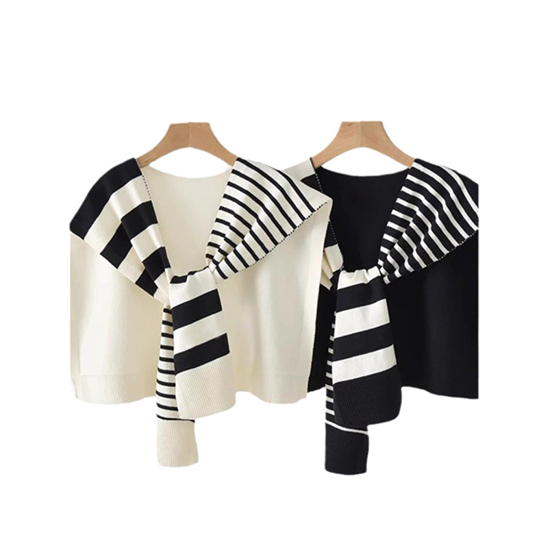 Women'S Fashion Website - Новая модная черно-белая вязаная полосатая накидка-шаль