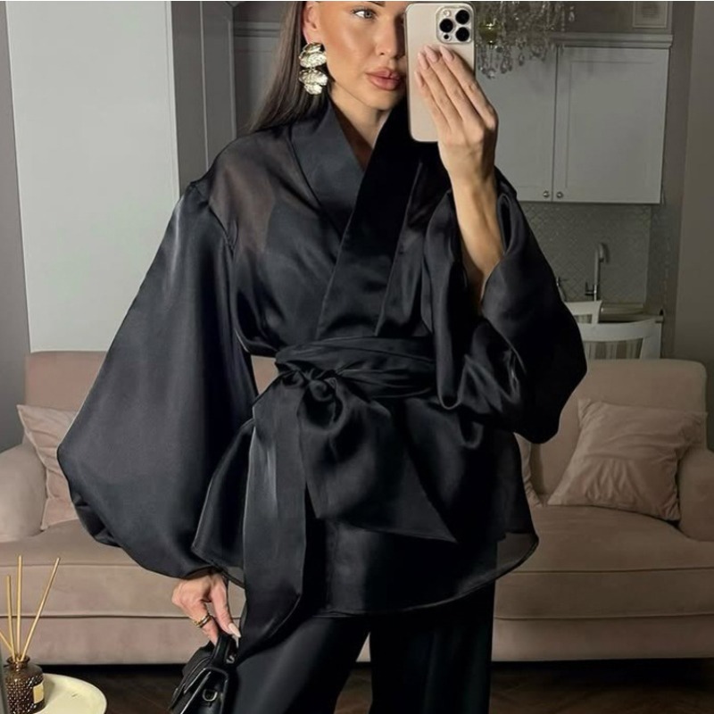 Элегантная черная блузка-накид – обзор и цена Wrap Blouse Chiffon