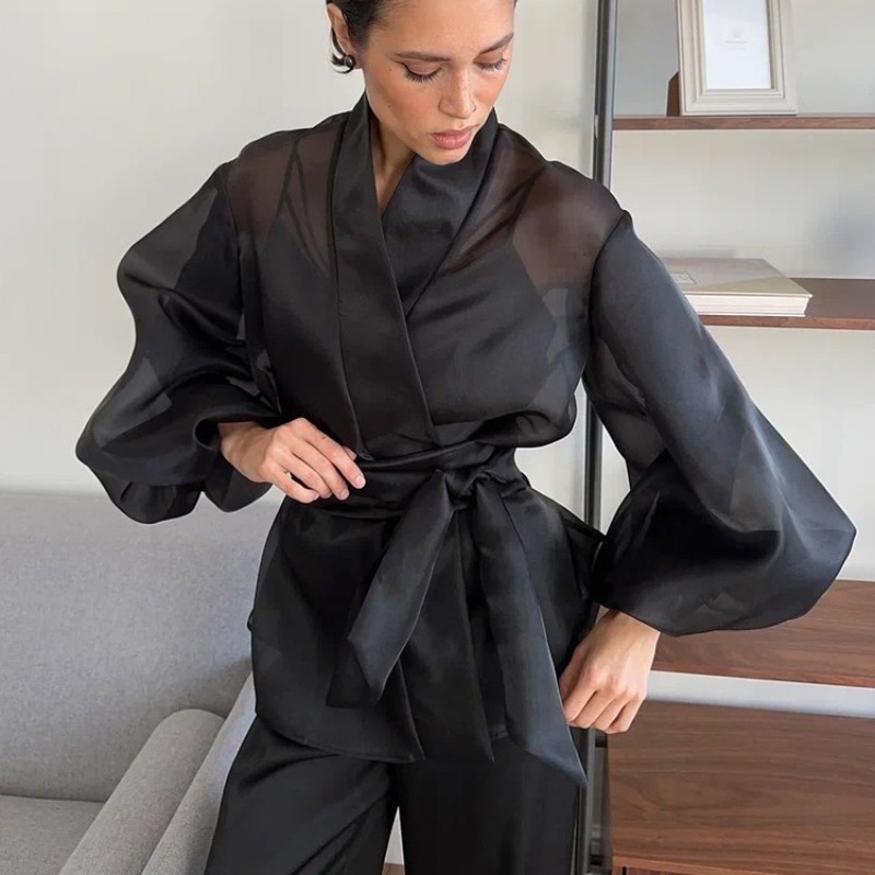 Элегантная черная блузка-накид – обзор и цена Wrap Blouse Chiffon