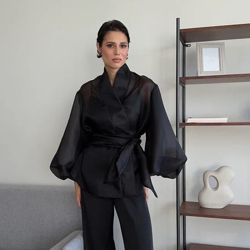 Элегантная черная блузка-накид – обзор и цена Wrap Blouse Chiffon